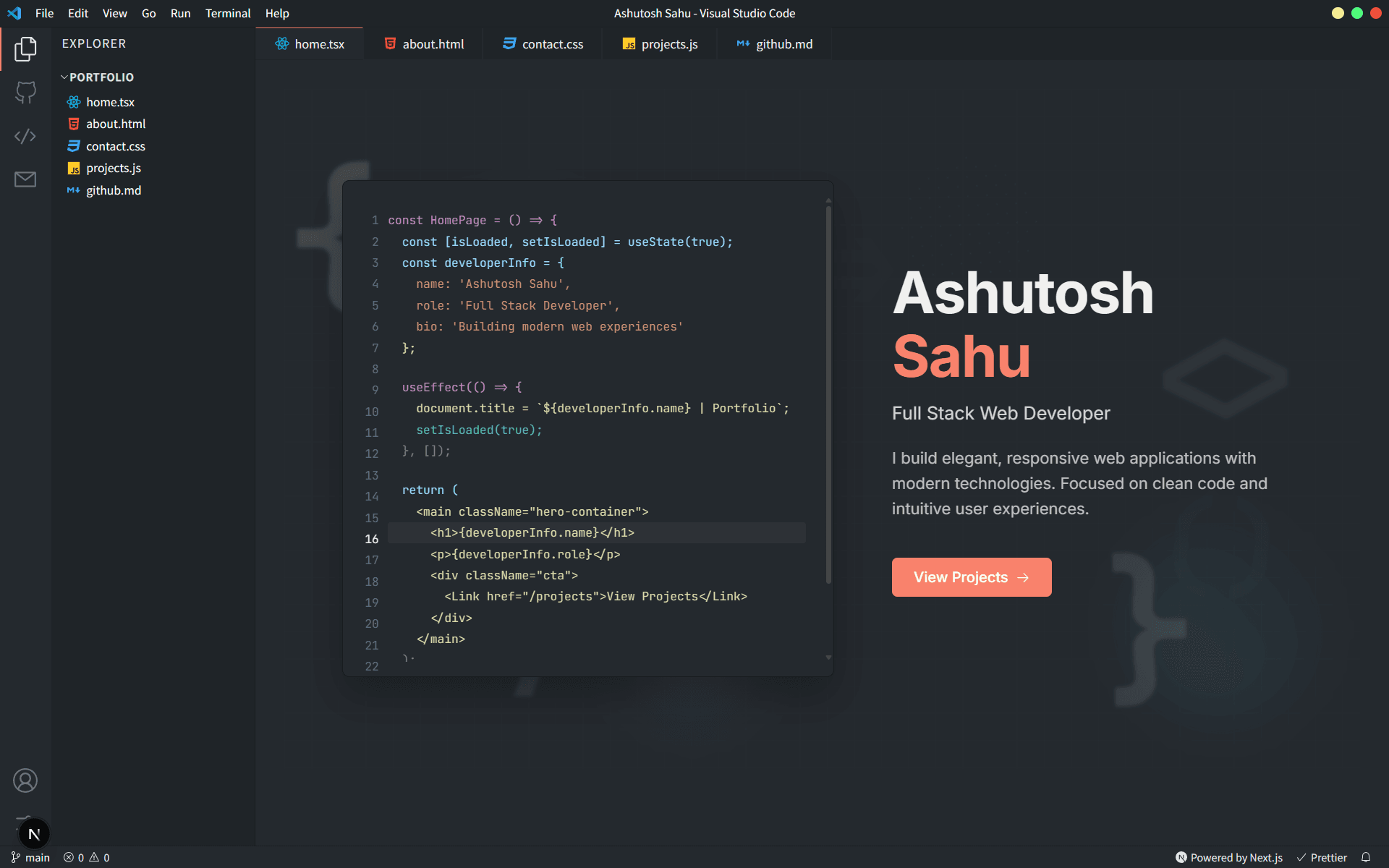 VSCode Portfolio preview